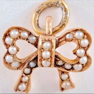 Antique 14k Gold Seed Pearl Bow Necklace